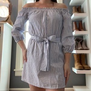 Off the Shoulder Pin Stripe Dress